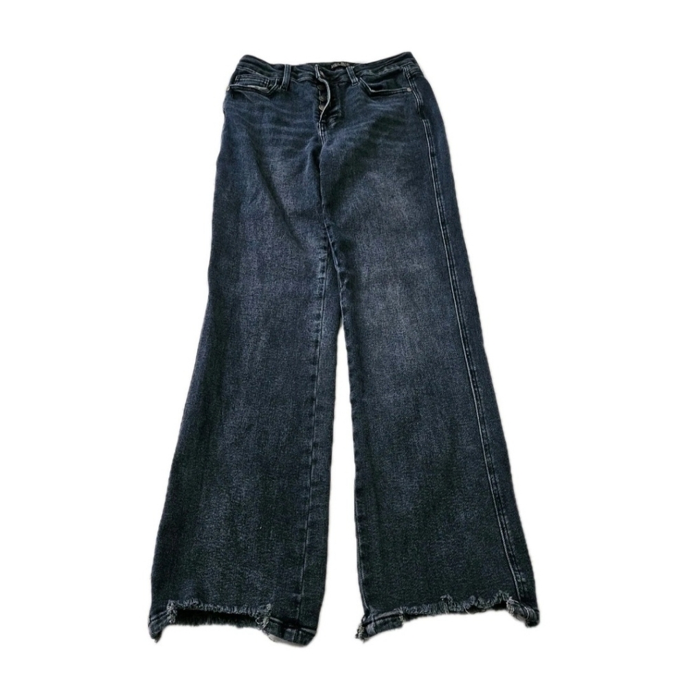 Judy Blue Jeans 29 Best Day Button Fly High Rise Straight Leg Dark Wash Raw Hem
